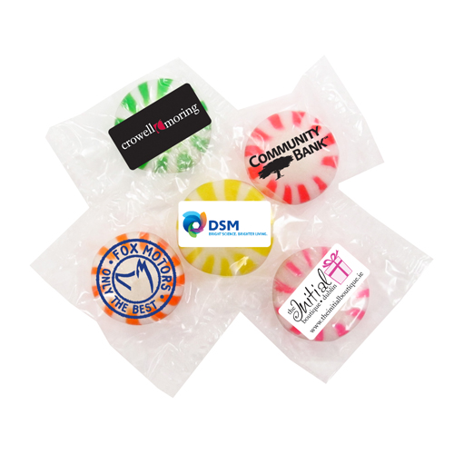 Individual Custom Wrapped Hard Candies with your custom imprinted logo
Make your next promotional event a tasty one with our Individual Custom Wrapped Hard Candies!
Makes a sweet promotional idea for any event!
Our Individual Custom Wrapped Hard Candies with your custom imprint is the perfect giveaway for parties, brick-and-mortar shops and convention booths!
Optional Flavors include Peppermint, Spearmint, Cinnamon, Mint Chocolate, Butterscotch and Assorted Fruit
