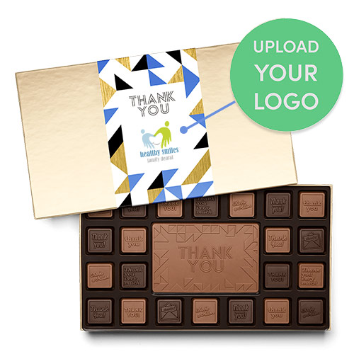 Lovely and delicious gift box with your custom logo and milk chocolate and dark chocolate is a promotional gift that your customers and employees will really love. Let's face it - you can't go wrong with chocolate.